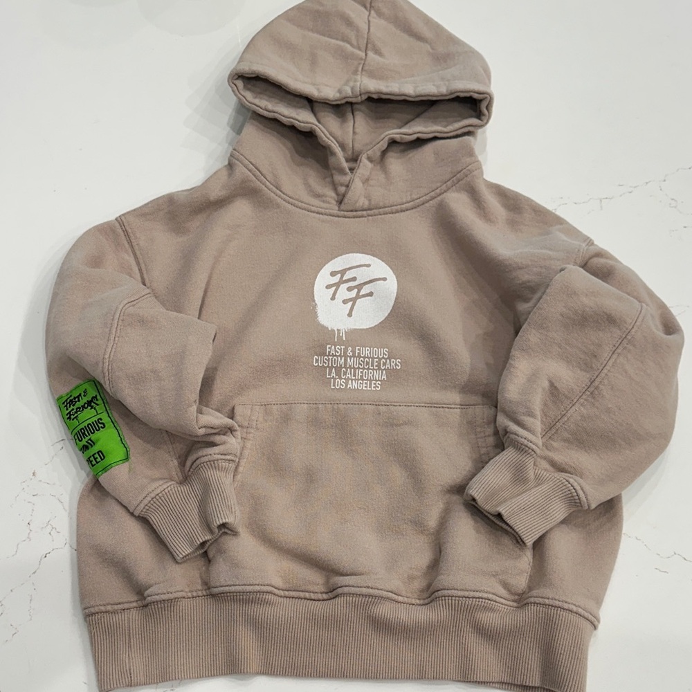 Zara Beige Hoodie with White Graphic